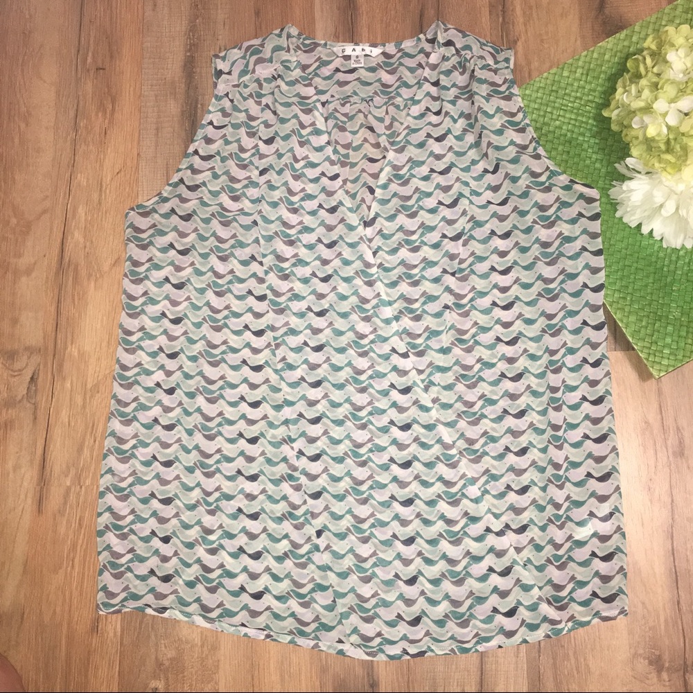 CABI #342 bird print cross front chiffon top